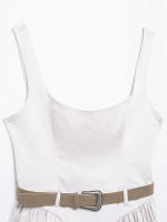Mini correa SS con cinturón de moda para mujer estilo cuello cuadrado - details 3
