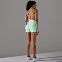 Hamidou-Conjuntos de Yoga cortos para mujer, Sujetador deportivo con espalda bonita, ropa deportiva, atuendo deportivo para mujer, Top corto para correr, pantalones cortos, ropa de entrenamiento - details 16