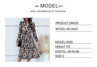 Elegante Vestido de Manga Larga con Estampado de Leopardo Cuello en V, Cintura Ajustada con Lazo, Falda Plisada 100% Poliéster - details 1