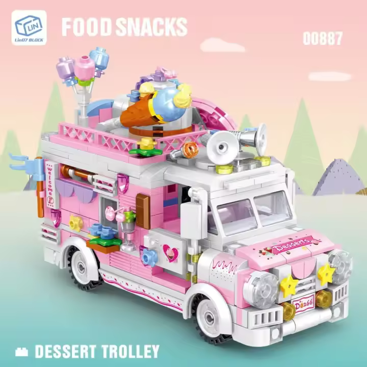 Food Ice Cream Building Blocks Truck Burger truck Bricks Mini Creative Model Puzzle Assembly Educational Toys for Girls Gifts - 1