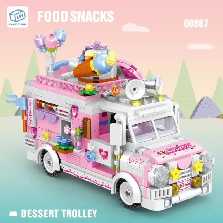 Food Ice Cream Building Blocks Truck Burger truck Bricks Mini Creative Model Puzzle Assembly Educational Toys for Girls Gifts - 1