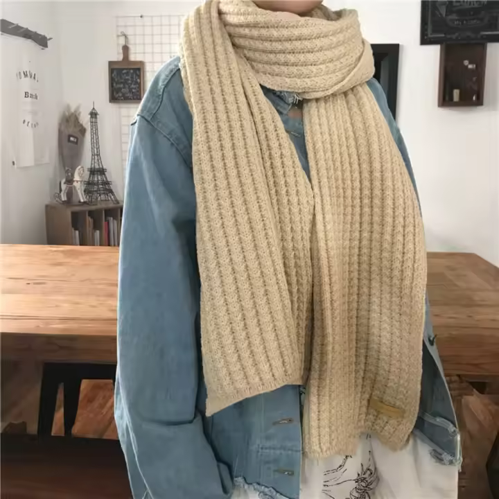 Bufandas largas suaves para mujer, bufanda de lana gruesa cálida, bufanda de punto sólida, bufanda grande Vintage para mujer, Invierno - 1