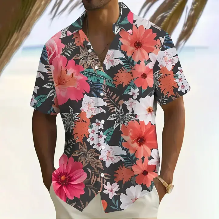 Camisa de manga corta para hombre, Tops informales de viento de playa de verano para exteriores, camisa con estampado de paisaje, ropa de gran tamaño para hombre - 1