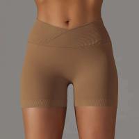 Crossover mujeres deporte gimnasio entrenamiento correr cintura alta Yoga Push Up cadera sin costuras Fiess Shorts - details 48