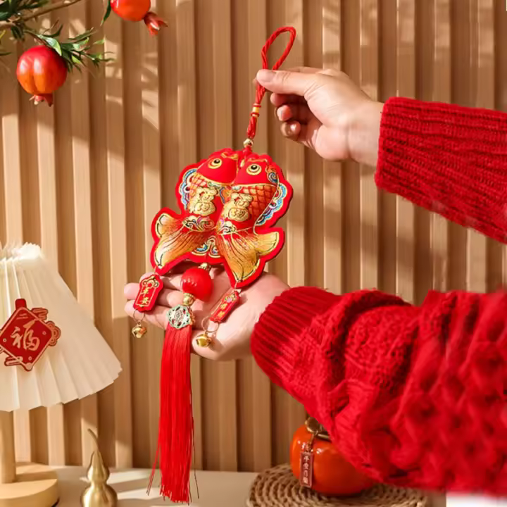 Linterna pequeña con colgante de pez de Año Nuevo, colgante de Año Nuevo Chino, bolsa de la suerte, borlas, adorno tradicional para Festival de Primavera - 1