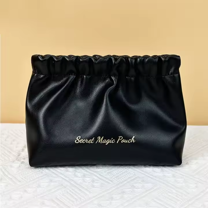 Bolsa de primavera de hoja de PU de estilo coreano, bolsa de almacenamiento de artículos pequeños de Color sólido con cierre automático, bolsa de cosméticos para niñas - 1