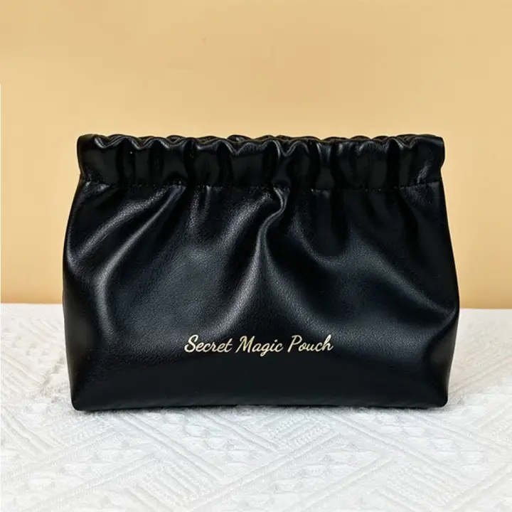 Bolsa de primavera de hoja de PU de estilo coreano, bolsa de almacenamiento de artículos pequeños de Color sólido con cierre automático, bolsa de cosméticos para niñas - 1