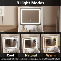 Juego de tocador con espejo rectangular, tocador de maquillaje con 5 cajones, estantes, tocador y taburete acolchado (B blanco/espejo iluminado) - details 24
