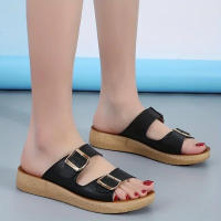Women Double Buckle Strap Flat Slides Casual Open Toe Non Slip Wear-resistant Shoes Outdoor Beach Slides - details 6