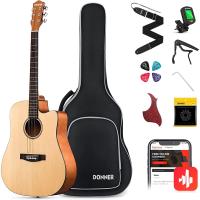 4/4 para Adulto Principiantes Guitarra Kit Mini Jumbo Cutaway 40 Pulgadas con Pickup Bolsa Cuerda Afinador Negro - details 19