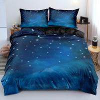 Juego de cama azul oscuro de galaxia de lujo, edredón, funda de edredón, estrellas brillantes, cielo estrellado - details 18