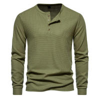Camiseta de manga larga Henley para hombre, camisa básica transpirable con botones, informal, Color sólido, otoño - details 13