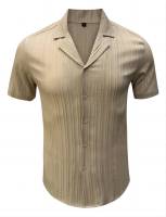 Hombre manga corta cuello cubano camisa a rayas verano casual top chaqueta - details 4