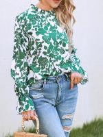 Nuevo estilo de otoño, camisa holgada con cuello con volantes y manga larga acampanada estampada - details 5