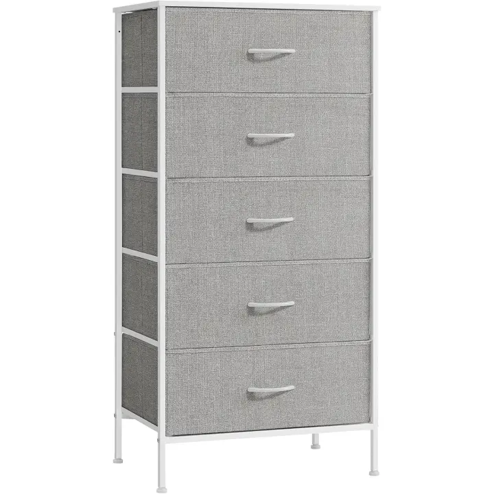 Cómoda de 5 Cajones, Cajonera, Mueble de Almacenamiento de Tela, 40 x 60 x 120 cm, Estilo Moderno, Blanco y Gris Claro LTS815W01 - 1