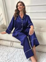 Ropa de dormir de satén de seda, pantalones con cuello ranurado, conjunto de camisón de 2 piezas, Tre y otra ropa informal para mujer - details 19