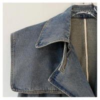Abrigo de mezclilla largo para mujeres, trench de otoño e invierno, de manga larga, con cuello tipo chal, doble botonadura, con - details 7