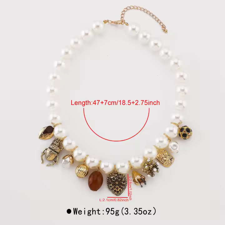 Collar barroco de moda con múltiples colgantes, cadena de clavícula con cuentas de imitación de perlas de amor de insectos europeos y americanos - 1
