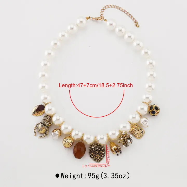 Collar barroco de moda con múltiples colgantes, cadena de clavícula con cuentas de imitación de perlas de amor de insectos europeos y americanos - 1