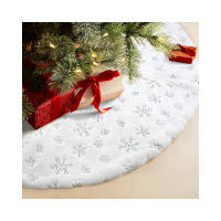 48 Inches/122CM Falda para Arbol de Navidad para Decoraciones de Fiesta de Navidad de Arbol de Navidad Copo de Nieve de Lentejuelas Plata de Felpa Blanca - details 0