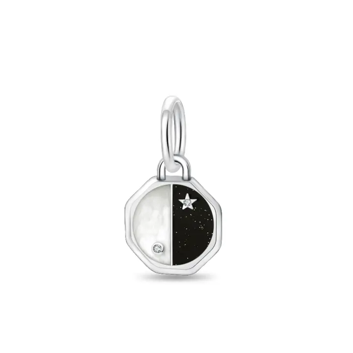 Colgante con cuentas de estrella solar en blanco y negro de plata de ley, pulsera para hacer joyas, regalo del día de San Valentín - 1
