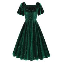 Elegante Vestido de Verano para Mujer Ouwu Color Sólido, Manga Corta, Cuello Cuadrado, Estilo Midi, Moda de los 50s-60s - details 5