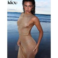Vestido Largo Brillante de Kliou Mango de Espalda Transparente Elegante para Mujeres en Verano - details 9
