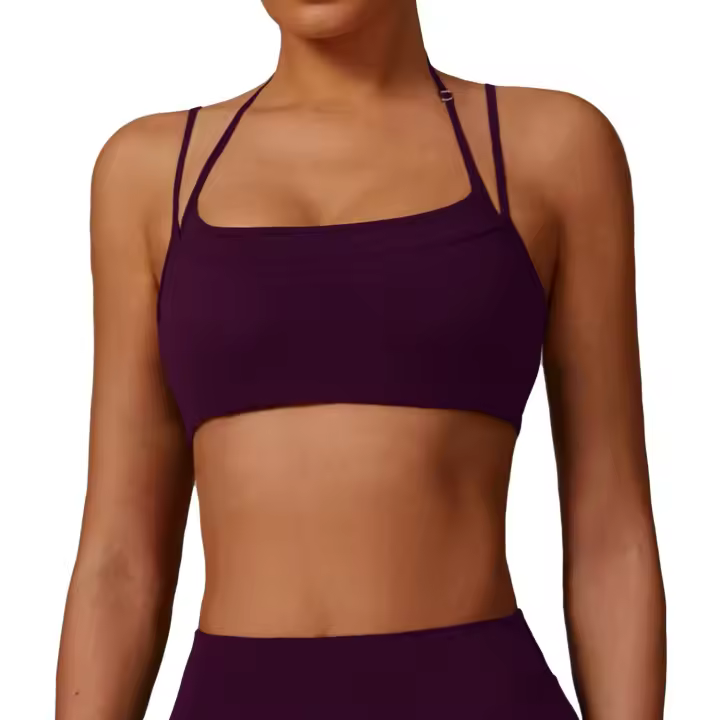 Sujetador de yoga suave con espalda de belleza para mujer, entrenamiento de gimnasia, ejercicio de secado rápido, top elástico con doble cuello en los hombros, ropa interior para correr y - 1