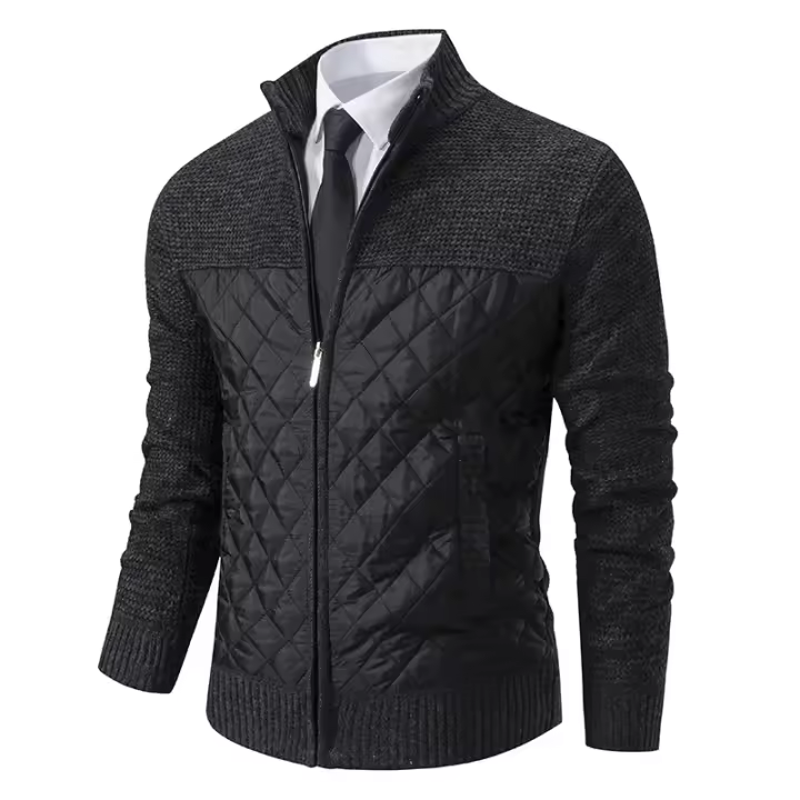 Suéteres de cuello alto fríos de lana sueltos de otoño e invierno para hombres, cortavientos empalmados, chaquetas casuales - 1