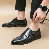 Zapatos de monje con doble hebilla para hombre, calzado de vestir, color marrón y negro, novedad - details 8