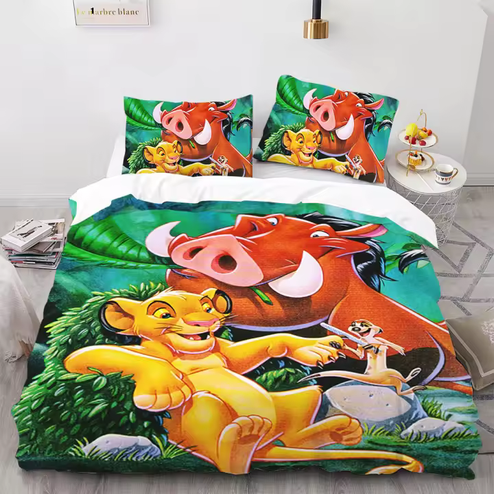 Juego de Ropa de Cama de Microfibra Suave con Estampado 3D de León Rey - 1