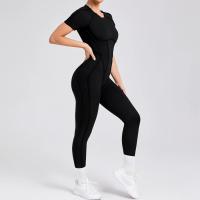 Ropa de Yoga de manga corta ajustada de Color sólido, pantalón largo Sexy con espalda descubierta, mono para entrenamiento de gimnasio, ropa deportiva de secado rápido de una pieza para Fitness - details 31