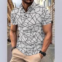 Polo de manga corta con estampado geométrico 3D a rayas personalizado informal para hombre nuevo de primavera y verano - details 1