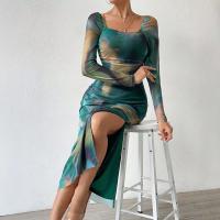 Mia Muse primavera moda ajustado contraste de color manga larga fuera del hombro abertura lateral abrigo Midi vestidos de fiesta para mujer - details 4