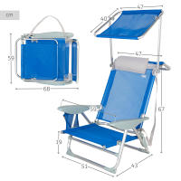 Silla de playa plegable y reclinable con parasol Aktive, antivuelco, con cojín y asa de transporte, peso máx. 110Kg, 47x43x67cm - details 3