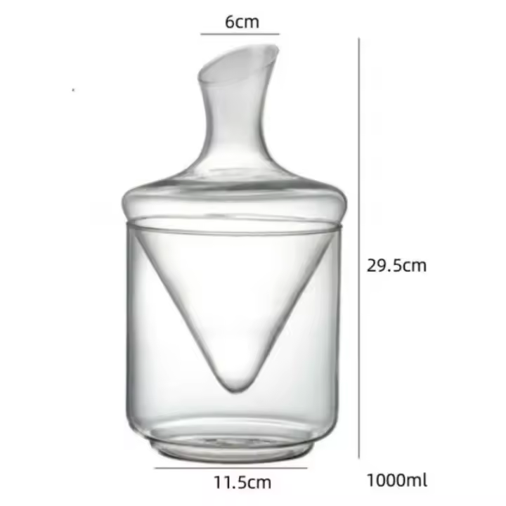 Botella de vidrio con cubo para hielo, vidrio soplado a mano sin plomo, giro y balanceo rápidos, botella de whisky, 1000 ml - 1