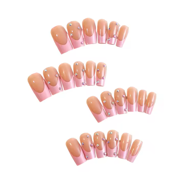 uñas de esquina largas brillantes uñas falsas reutilizables para chicas dulces - 1