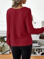 Suéter de Manga Larga para Mujer Jersey Informal a Rayas Verticales, Holgado, Color Sólido, Cuello Redondo, Moda de Otoño 2025 - details 7