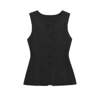 TRAF-Chaleco de punto tipo suéter con botones suaves para mujer, cuello redondo, sin mangas, chaleco de mujer, tops elegantes, moda - details 2