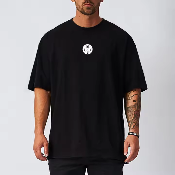 Camiseta transpirable de manga corta para entrenamiento muscular, camisa de gran tamaño con cuello redondo, secado rápido, Verano - 1