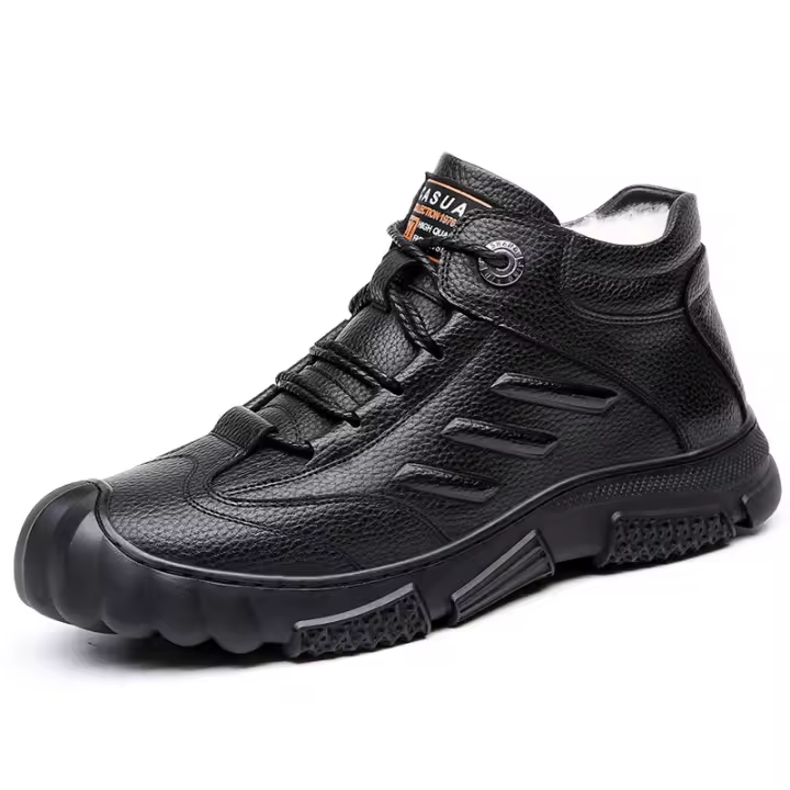 Zapatos de hombre de algodón grueso, piel, cuero, caña alta, cuero cálido integrado, botas de nieve - 1