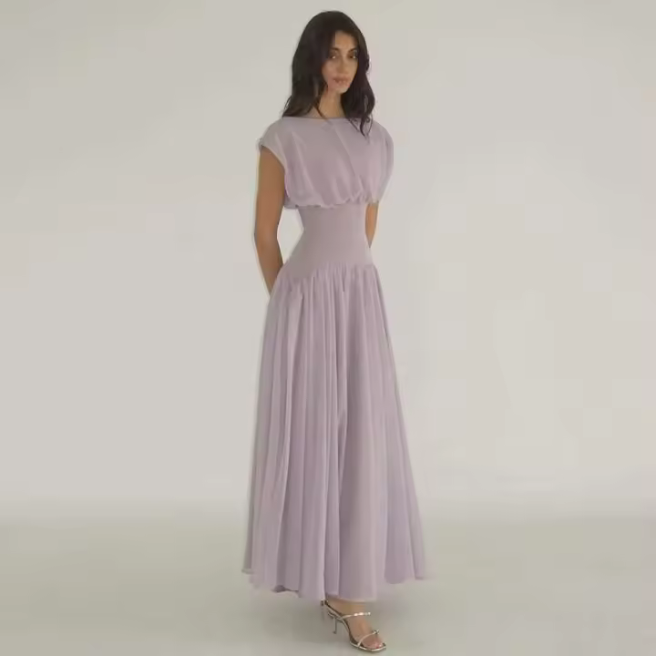 Elegante Vestido de Fiesta para Mujer Cintura Ajustada, Cuello O, Vestido Largo sin Mangas - 1