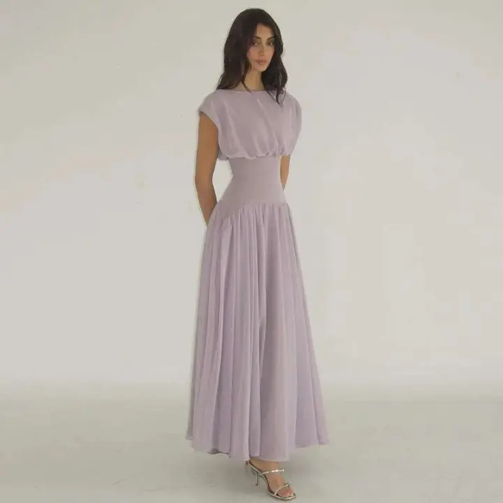 Elegante Vestido de Fiesta para Mujer Cintura Ajustada, Cuello O, Vestido Largo sin Mangas - 1