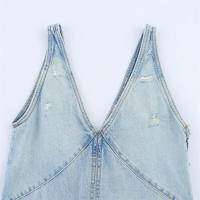 OUWU- Vestido vaquero sin mangas con cuello en V, desgastado y temperamento versátil a la moda para mujer, nuevo estilo europeo. - details 3