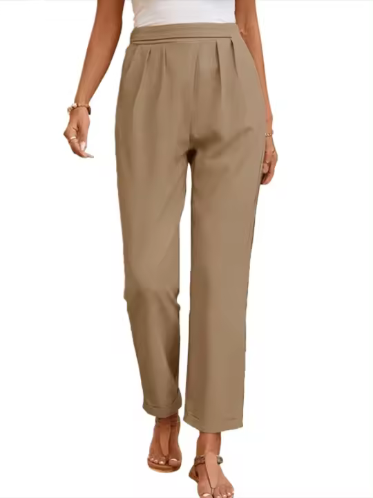 Pantalones de moda coreana para mujer, cintura alta, lisos, primavera-verano, nuevos - 1