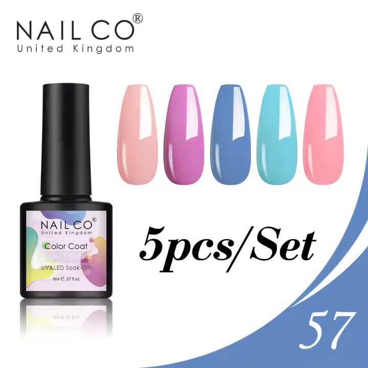 NAILCO-set de 5 esmaltes en Gel para uñas, laca en Gel para manicura artística, UV, colores rosa y rojo, 8ml - 1