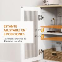 Mueble Auxiliar de Cocina Estante de Vidrio Ajustable con Cajón Blanco y Roble 68x35x85 cm - details 4