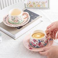 Juego de Taza de Café de Cerámica Vintage Pintura al Óleo de Lirio Floreciente en los Valles - details 3