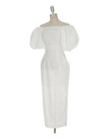 BGTEEVER-vestido ceñido con manga abombada para mujer, prenda elegante con abertura en la cadera, cuello de barco, cintura ajustada, Verano - details 19