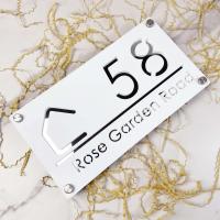 Placa de señal de número de casa acrílica cortada con láser, espejo blanco mate personalizado, nombre de dirección, señales para exteriores, placa de pared - details 1